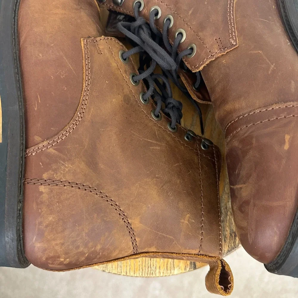 Patina Portland Leather Mens Size 12 Boots Brown Leather Lace Up Ankle Cap Toe